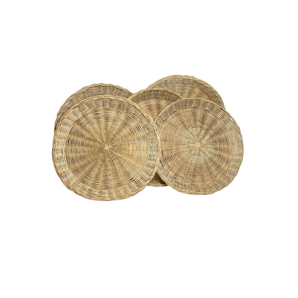 Bamboo Rattan Plate Holder 5pcSet | Wicker Placemats | Great for Indoor And Outd